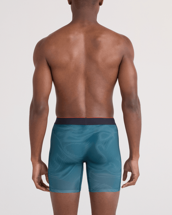 Back - Model wearing  Multi-Sport Mesh Boxer Brief Fly in Platinum Camo-Rich Teal