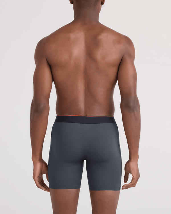 Back - Model wearing  Multi-Sport Mesh Boxer Brief Fly in Turbulence/Black Waistband