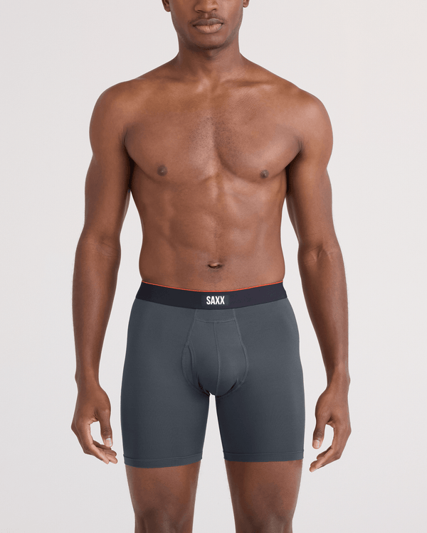 Front - Model wearing  Multi-Sport Mesh Boxer Brief Fly in Turbulence/Black Waistband