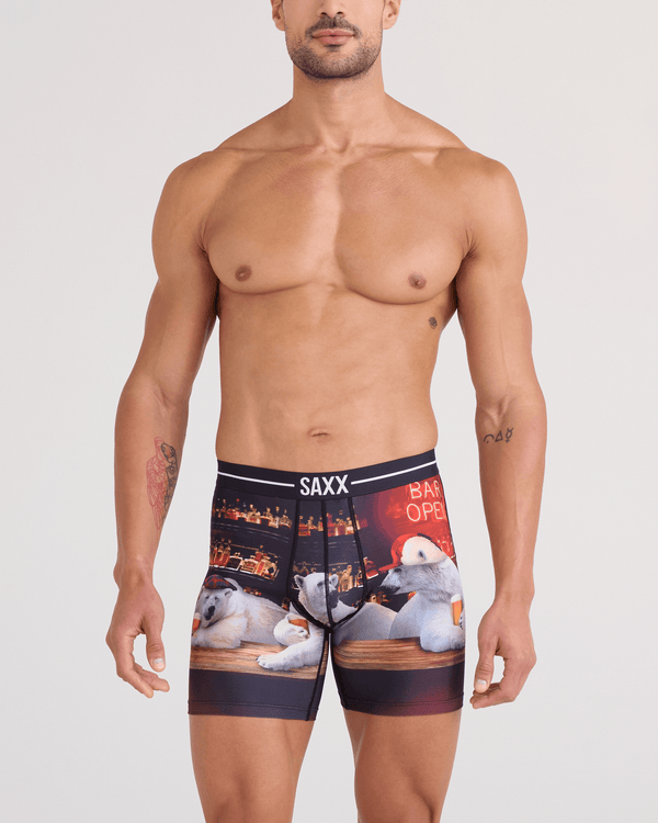 Front - Model wearing  Volt Breathable Mesh Boxer Brief in Da Bears-Multi