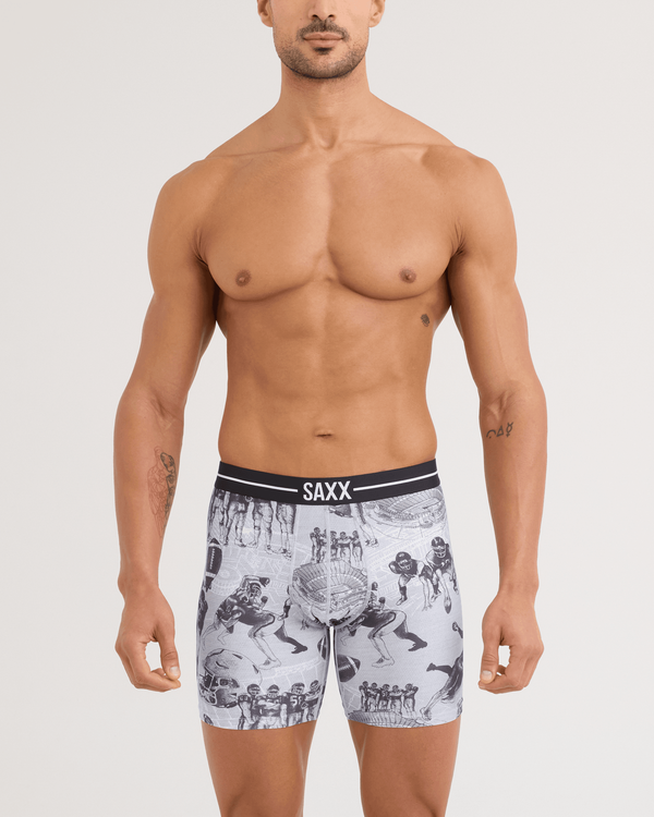 Front - Model wearing Volt Breathable Mesh Boxer Brief in Gridiron Action-Grey Heather