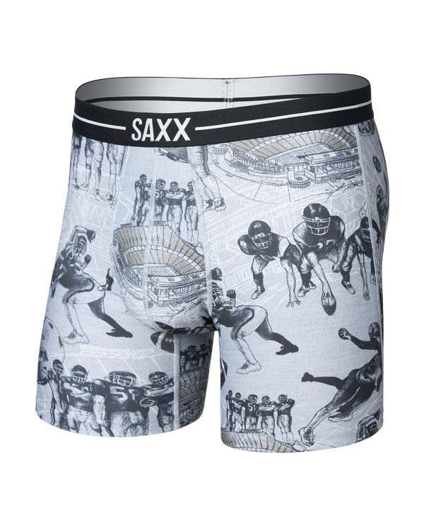 Front of Volt Breathable Mesh Boxer Brief in Gridiron Action-Grey Heather