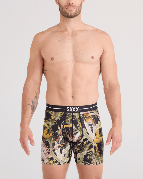 Front - Model wearing  Volt Breathable Mesh Boxer Brief in Jungle Juice-Black