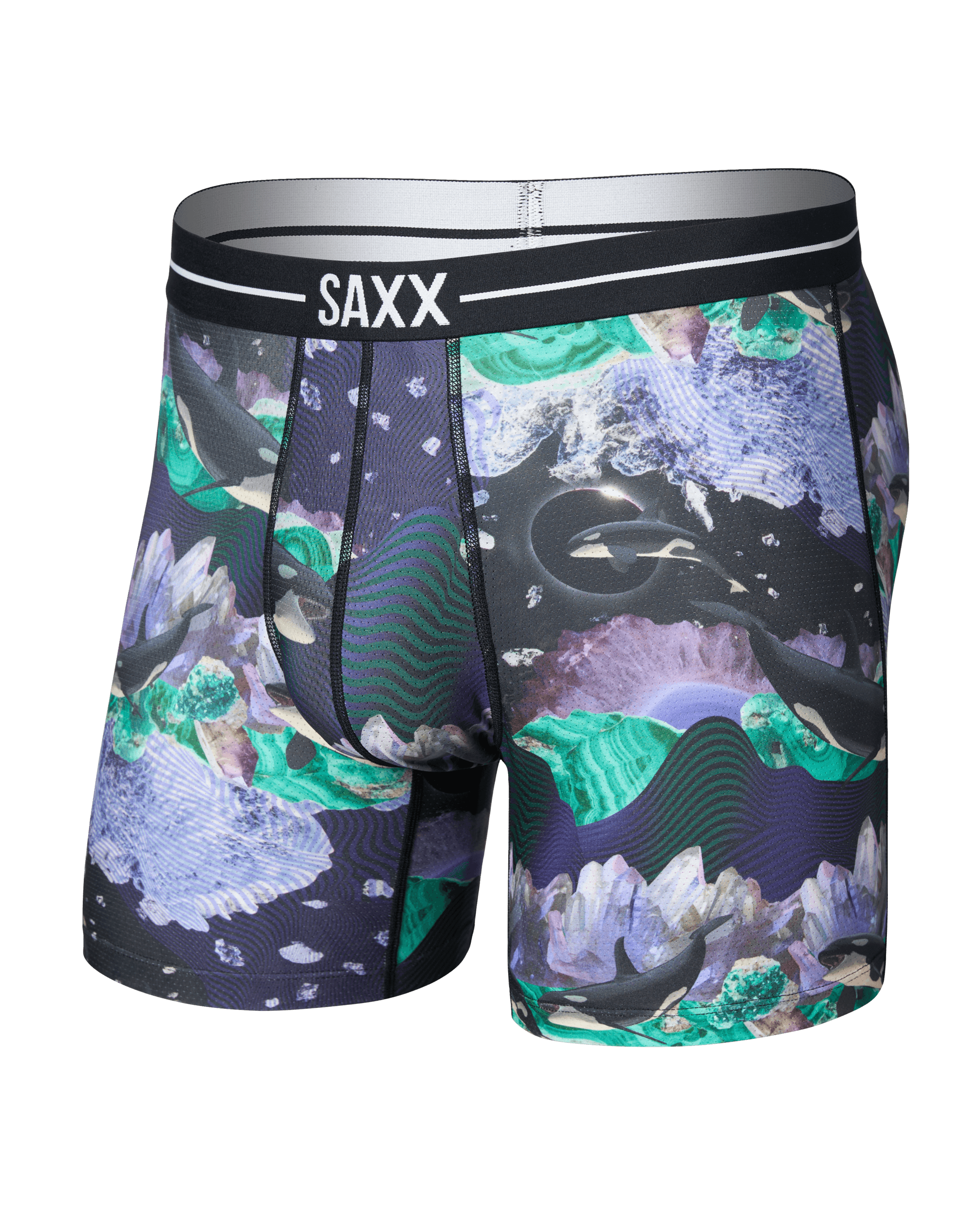 Front of Volt Breathable Mesh Boxer Brief in Midnight Sun-Black