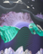 Abstract art with wavy green and purple patterns on a black background