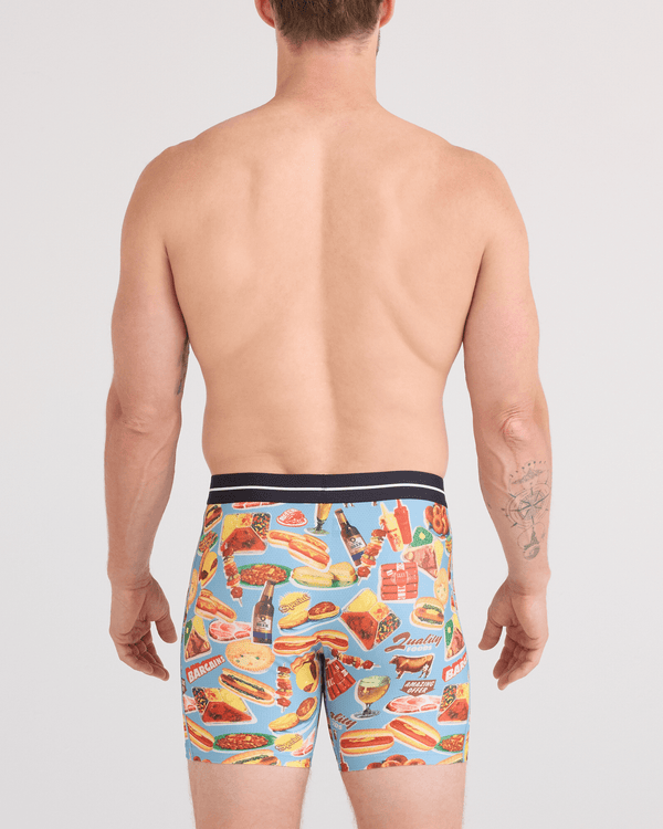Back - Model wearing  Volt Breathable Mesh Boxer Brief in Quality Foods-Multi