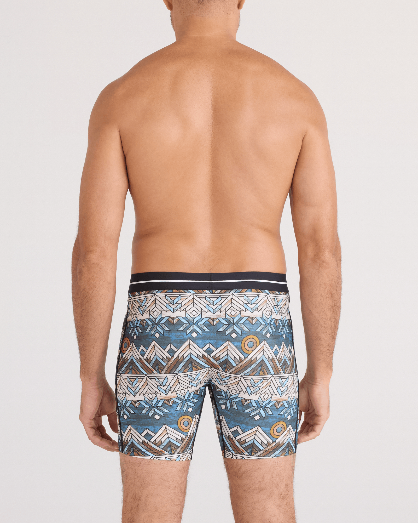 Back - Model wearing  Volt Breathable Mesh Boxer Brief in Timberline-Multi