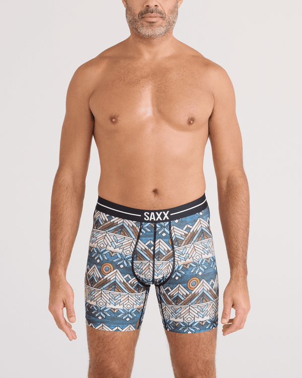 Front - Model wearing  Volt Breathable Mesh Boxer Brief in Timberline-Multi