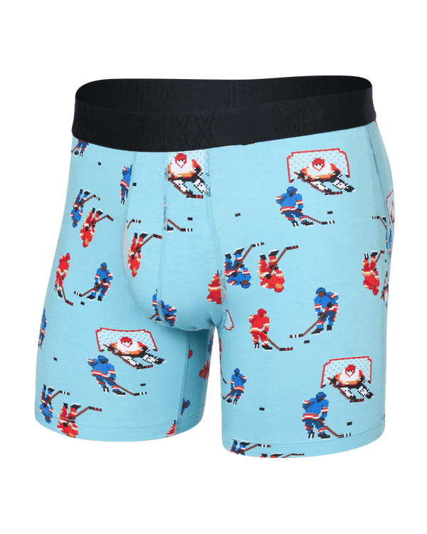 Front of  DropTemp Cooling Cotton Boxer Brief Fly in Action On Ice-Blue Tide