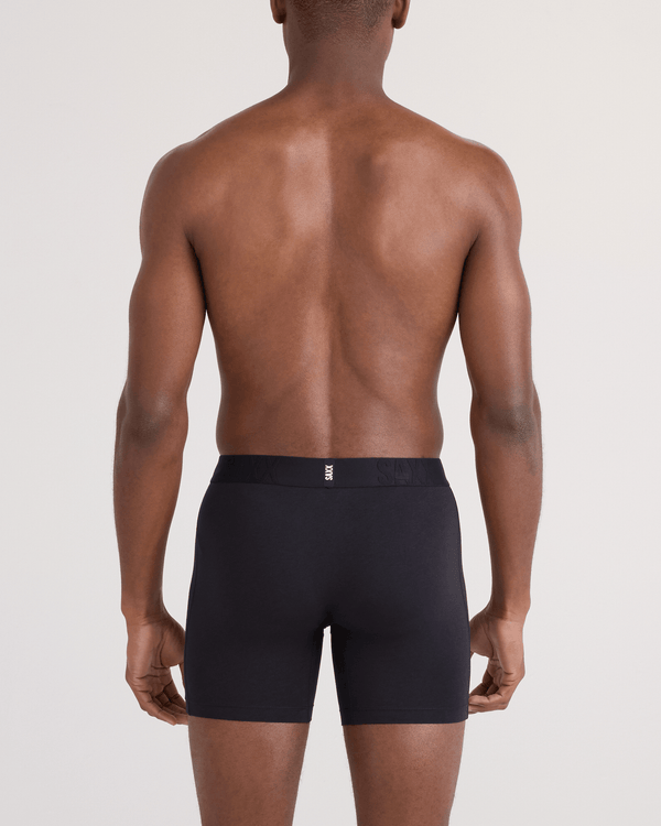 Back - Model wearing  DropTemp Cooling Cotton Boxer Brief Fly 3 Pack in Black