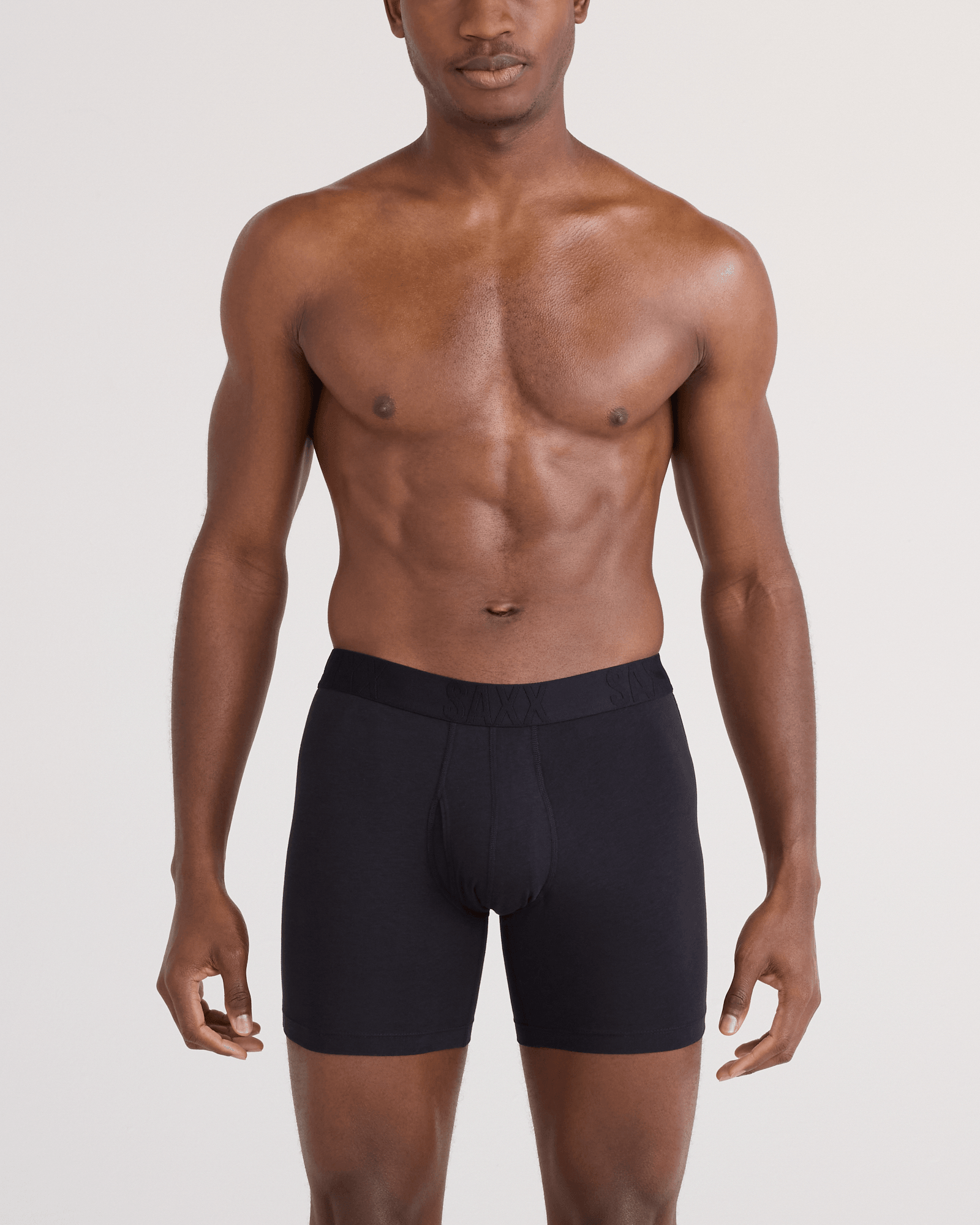 Front - Model wearing  DropTemp Cooling Cotton Boxer Brief Fly 3 Pack in Black