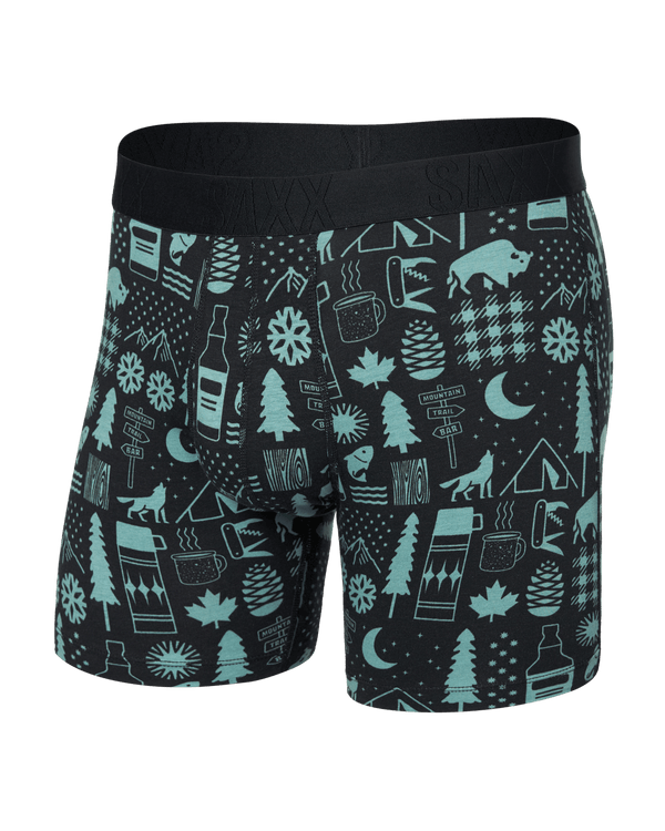 Front of  DropTemp Cooling Cotton Boxer Brief Fly in Camp Stamps-Black