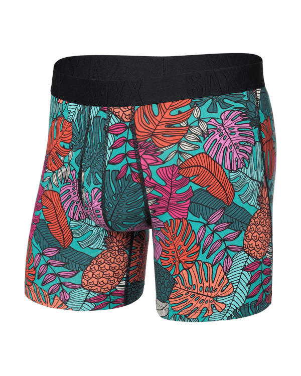 Front of  DropTemp Cooling Cotton Boxer Brief Fly in Fruity Palm-Aqua
