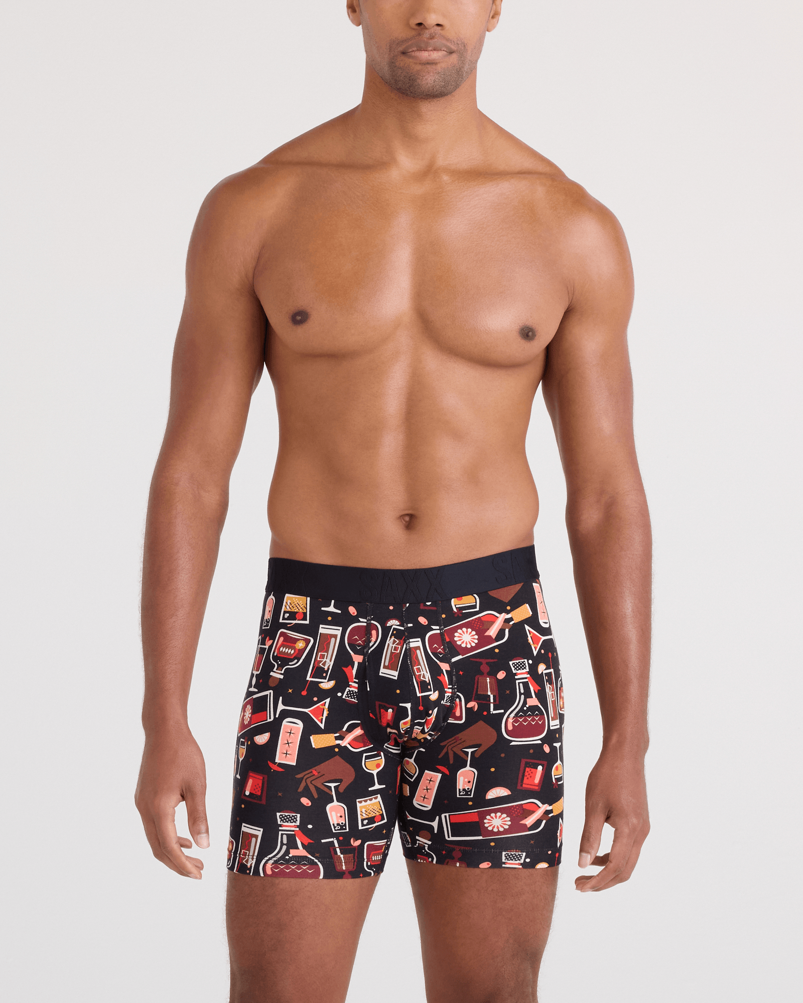 Front - Model wearing  DropTemp Cooling Cotton Boxer Brief Fly in Host With The Most-Black