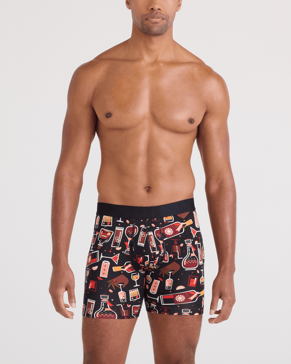 Front - Model wearing  DropTemp Cooling Cotton Boxer Brief Fly in Host With The Most-Black