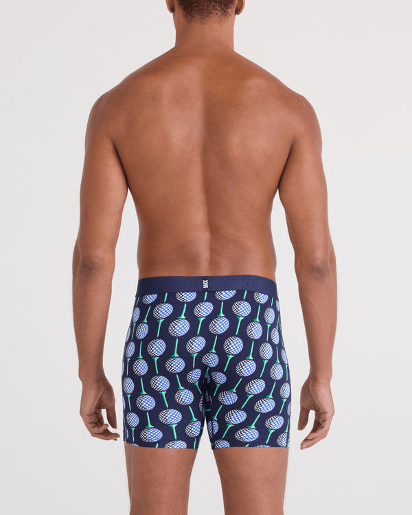 Back - Model wearing  DropTemp Cooling Cotton Boxer Brief Fly in Have A Ball-Maritime