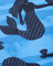 Mermaid pattern with grid-tail design on a blue background