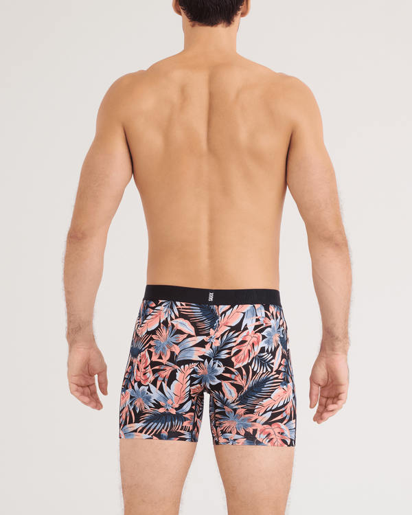 Back - Model wearing DropTemp Cooling Cotton Boxer Brief in Palm Passion-Black