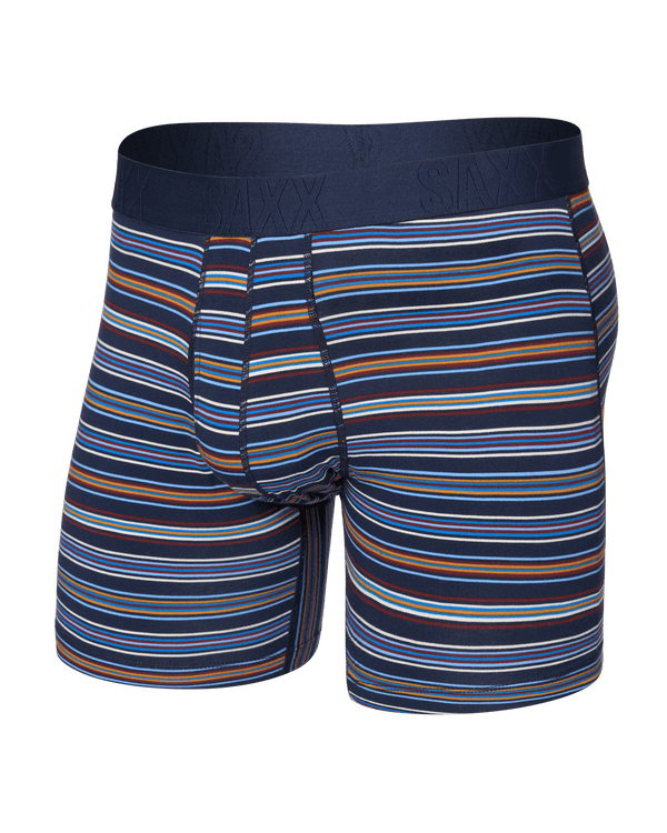 Front of  DropTemp Cooling Cotton Boxer Brief Fly in Vivid Stripe-Maritime