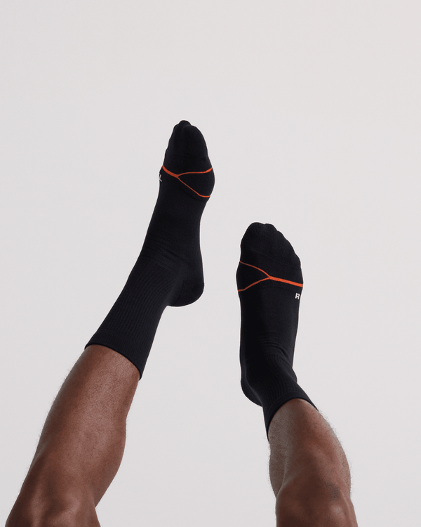 Back - Model wearing  Good Form Crew Sock in Black