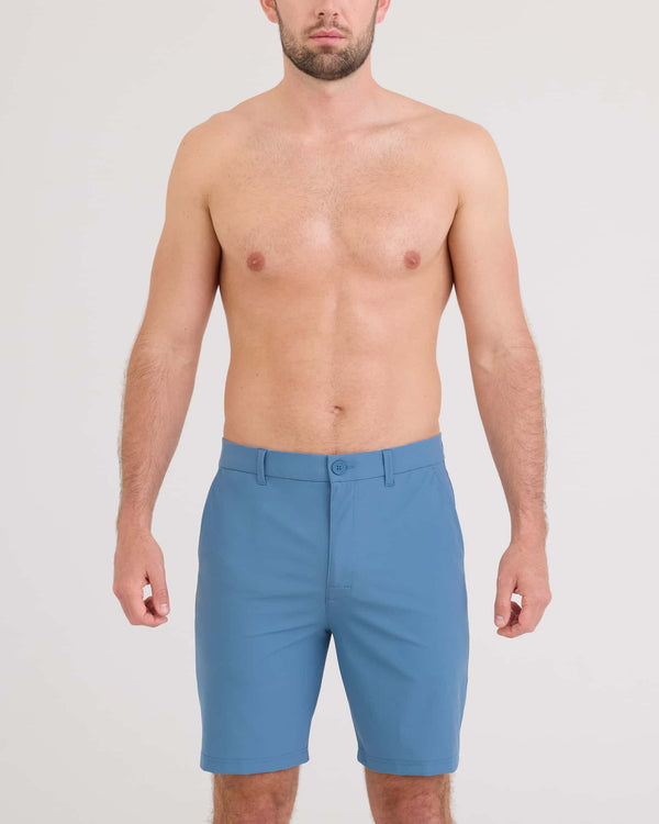 Front - Model wearing Caddie Short 8" in Slate