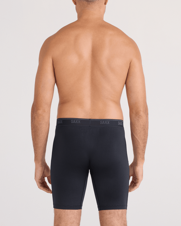 Back - Model wearing  Quest Quick-Dry Mesh Long Boxer Brief Fly 3 Pack in Black