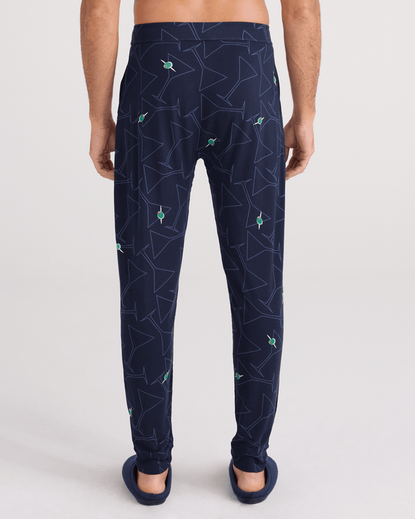 Back - Model wearing  Snooze Sleep Pant in Olive You Too-Maritime