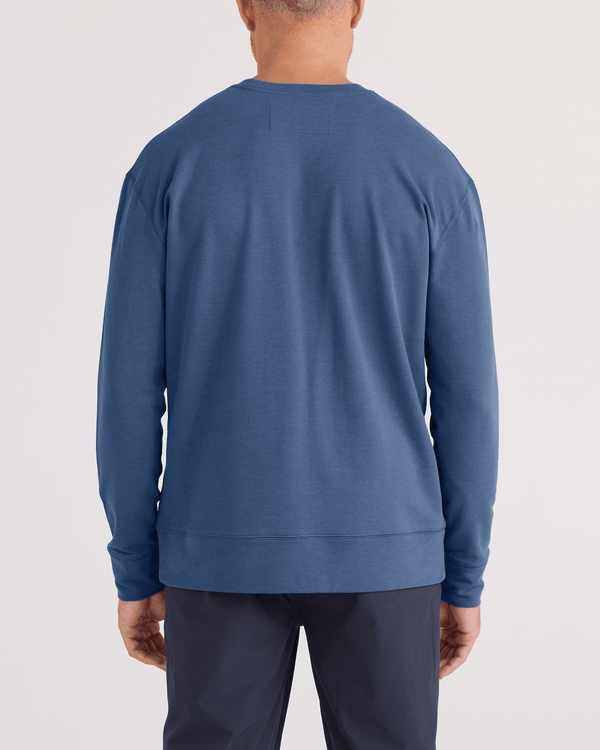 Back - Model wearing  3Six Five Long Sleeve Crew in Washed Indigo