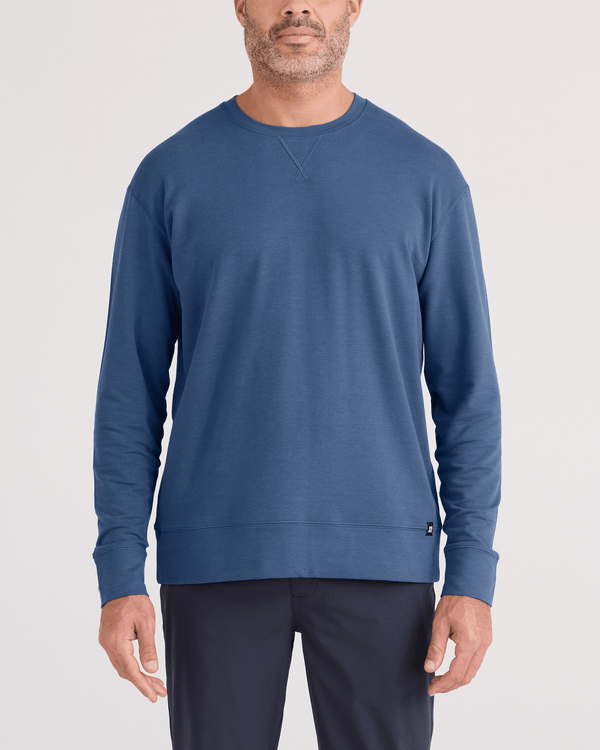 Front - Model wearing  3Six Five Long Sleeve Crew in Washed Indigo