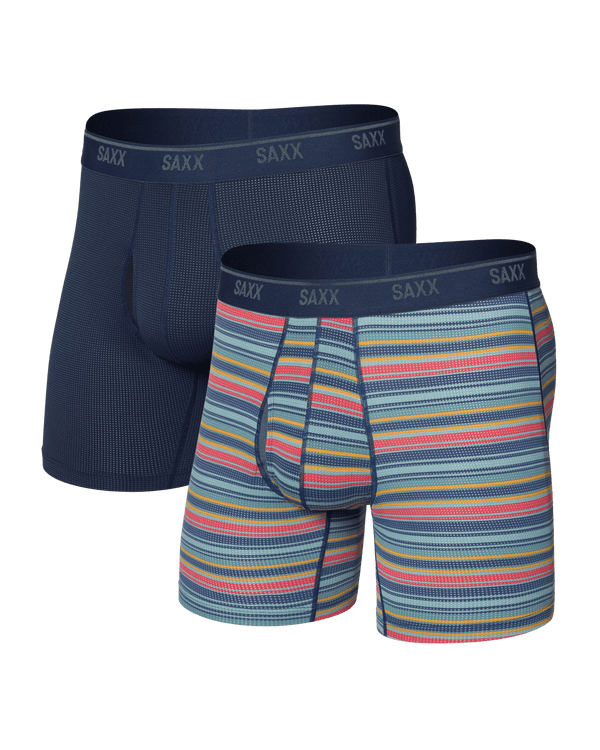 Front of  Quest Quick-Dry Mesh Boxer Brief Fly 2 Pack in Harvest Stripe/Maritime