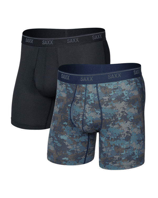 Front of  Quest Quick-Dry Mesh Boxer Brief Fly 2 Pack in Matrix Camo/Black