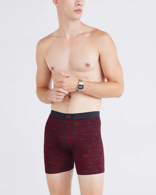 Front - Model wearing Vibe Xtra Boxer Brief Fly 2Pk in Spacedye Stripe/Black
