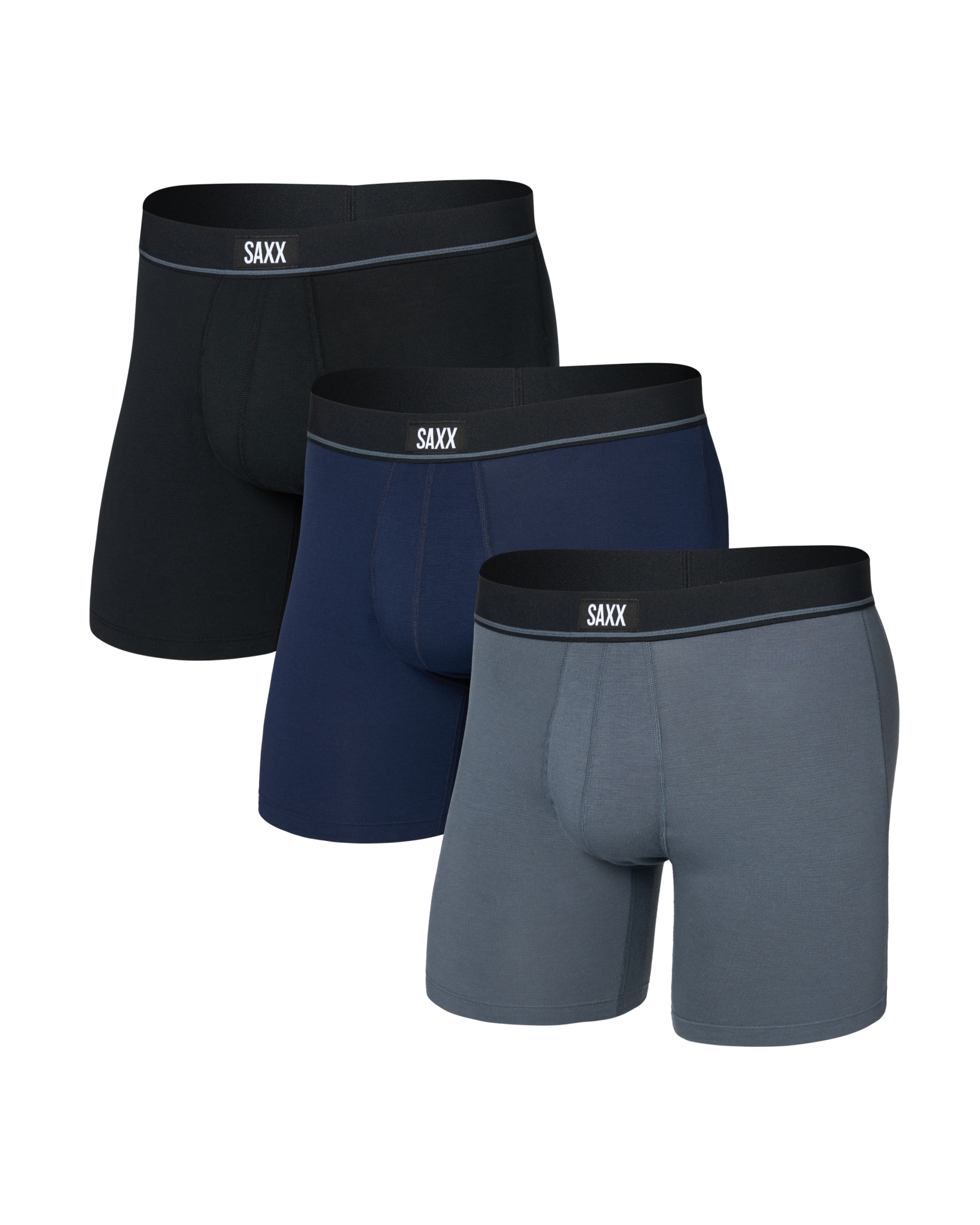 Front of Essential Cotton Boxer Brief (3 Pack) in Black/Turbulence/Maritime