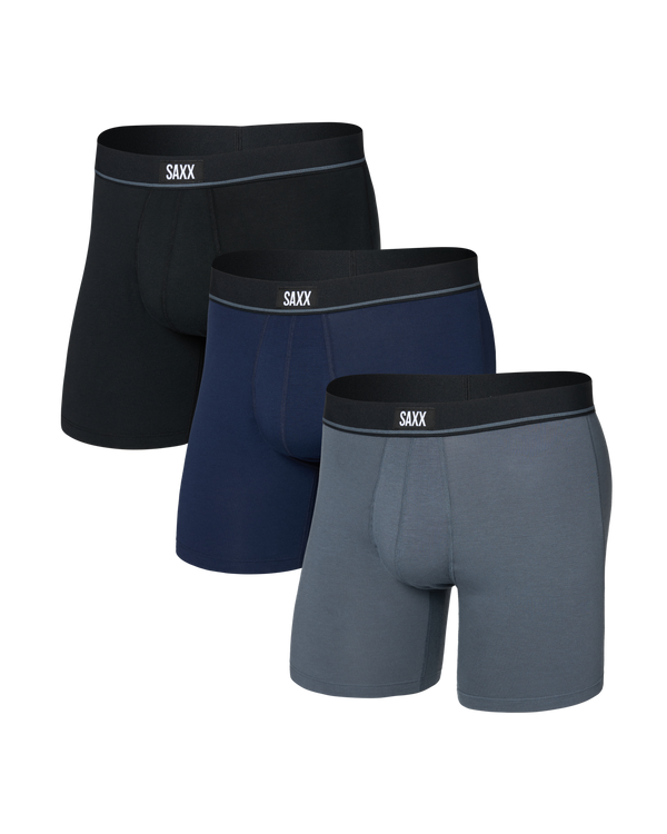 Front of Essential Cotton Boxer Brief (3 Pack) in Black/Turbulence/Maritime