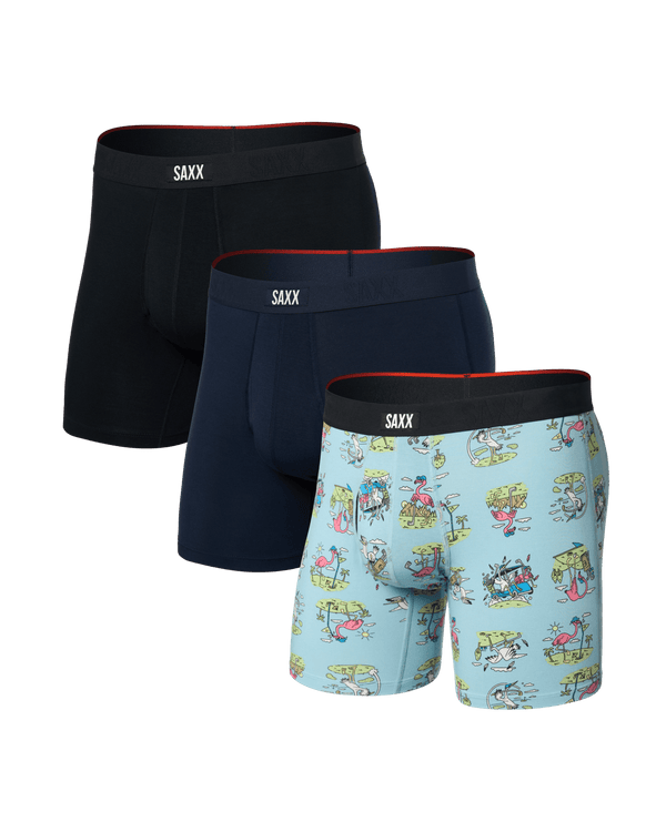 Front of Vibe Xtra Soft Comfort Boxer Brief Fly 3Pk in Birdie/Navy/Black