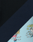 Navy blue fabric with cartoon character design on a light blue background