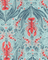 Pattern of red lobsters on a blue background