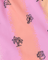 Pink fabric with black floral and palm tree patterns