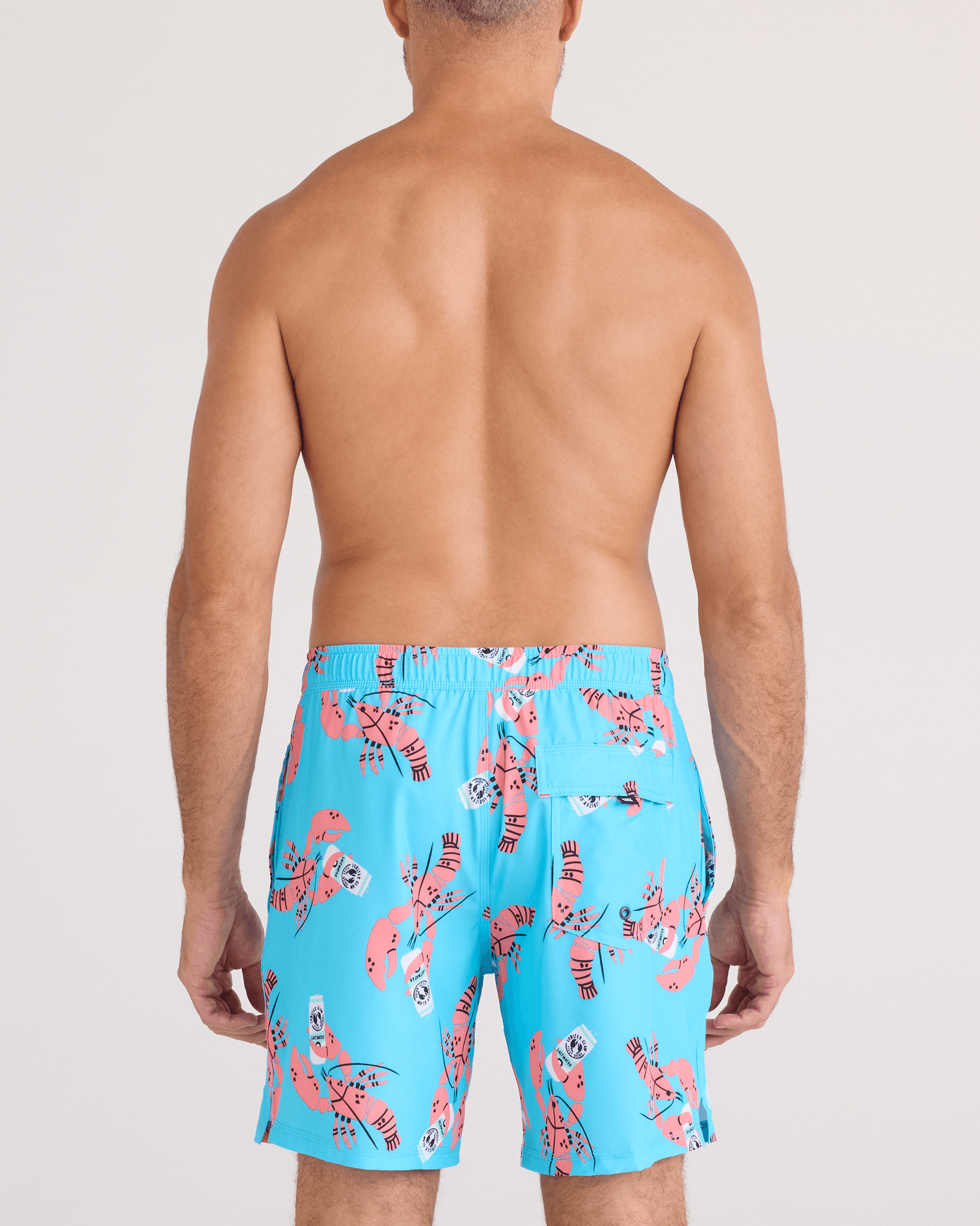 Back - Model wearing  Oh Buoy 2N1 Swim Trunk 7" in Clawsome-Maui