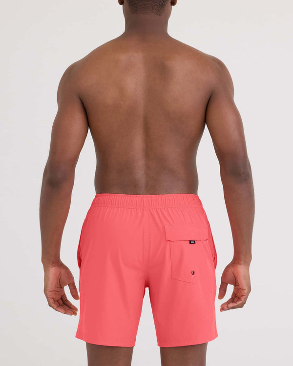 Back - Model wearing Oh Buoy 2N1 Volley 7" in Coral Pop