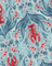 Fabric with red lobsters and blue seafoam pattern on a light blue background
