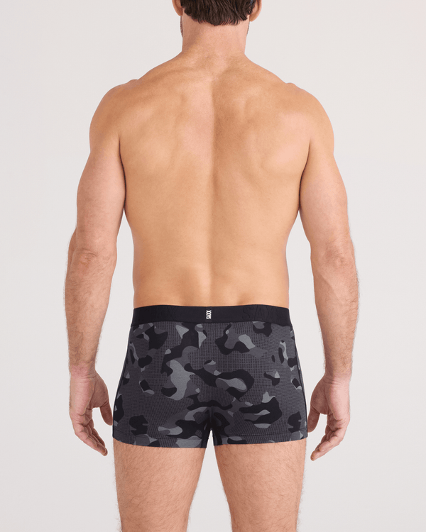 Back - Model wearing  DropTemp Cooling Cotton Trunk Fly in Pebble Camo-Graphite