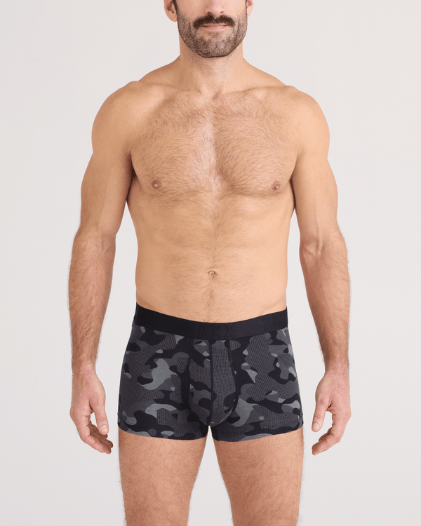 Front - Model wearing  DropTemp Cooling Cotton Trunk Fly in Pebble Camo-Graphite