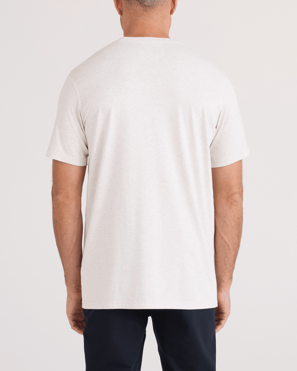 Back - Model wearing  DropTemp Cooling Cotton Tee in Steel Heather