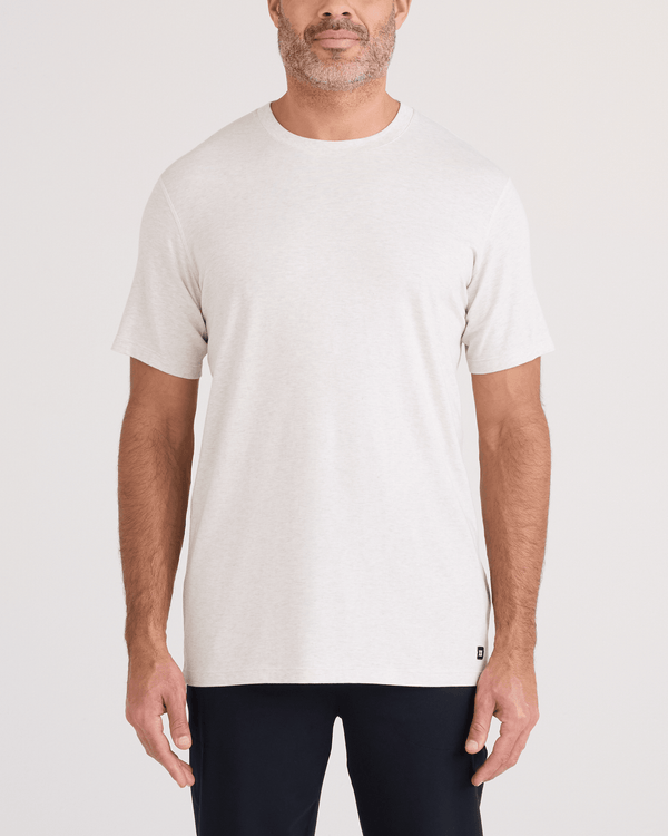 Front - Model wearing  DropTemp Cooling Cotton Tee in Steel Heather
