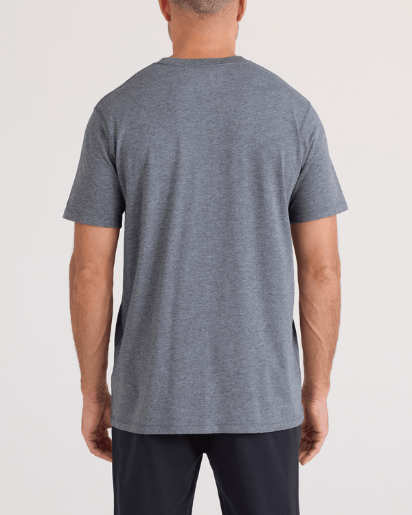 Back - Model wearing  DropTemp Cooling Cotton Tee in Turbulence Heather