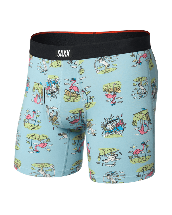 Front of Vibe Xtra Soft Comfort Boxer Brief Fly in Birdie-Blue Tide