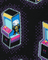 Pixelated design of an arcade game in a futuristic setting on a dark background