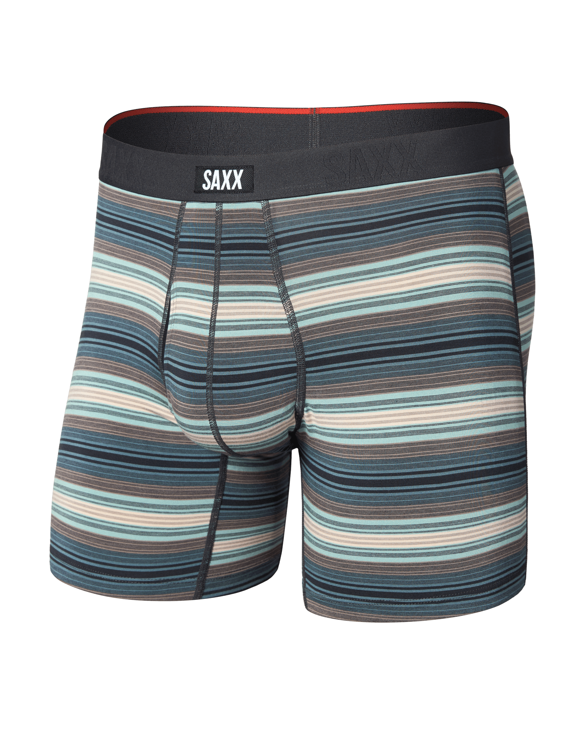 Front of Vibe Xtra Soft Comfort Boxer Brief in Baja Stripe-Dark Sage