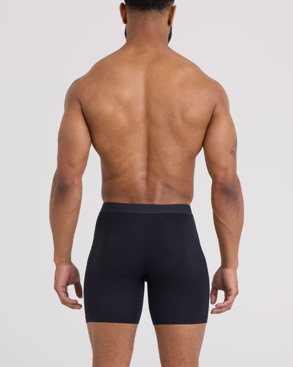 Back - Model wearing Vibe Xtra Boxer Brief Fly 10Pk in Black/Navy